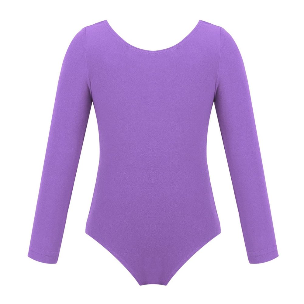 Moily Kids Girls Turtle Neck Long Sleeve Solid Color Gymnastics Leotard Ballet Dance Unitard Sports Top U-Lavender 5-6