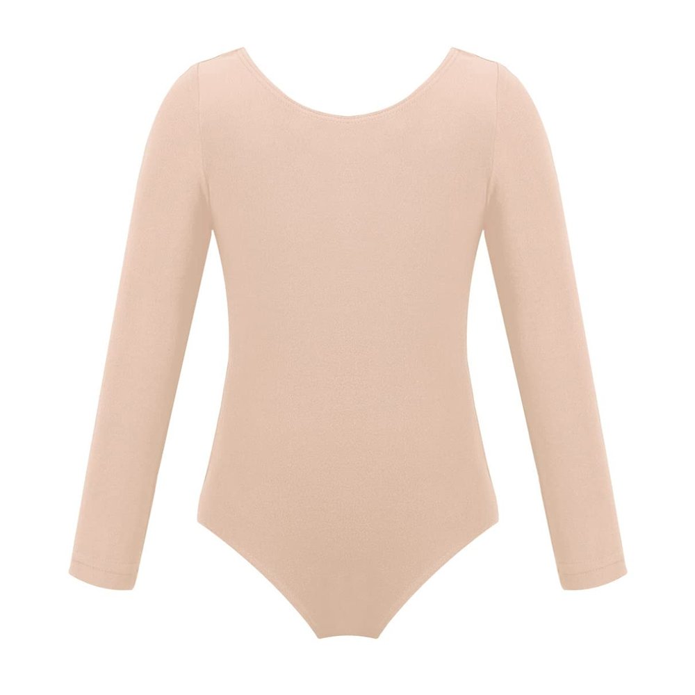 Moily Kids Girls Turtle Neck Long Sleeve Solid Color Gymnastics Leotard Ballet Dance Unitard Sports Top U-Apricot 5-6