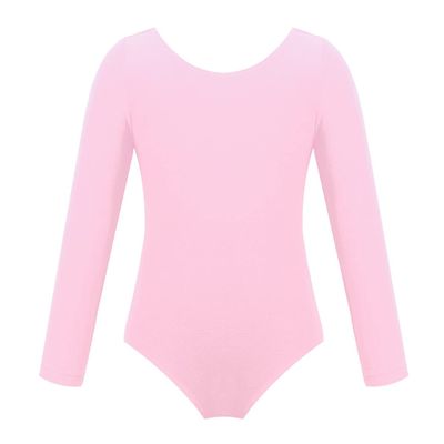 Moily Kids Girls Turtle Neck Long Sleeve Solid Color Gymnastics Leotard Ballet Dance Unitard Sports Top U-Pink 7-8