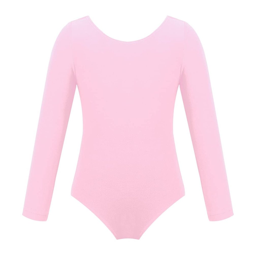 Moily Kids Girls Turtle Neck Long Sleeve Solid Color Gymnastics Leotard Ballet Dance Unitard Sports Top U-Pink 7-8