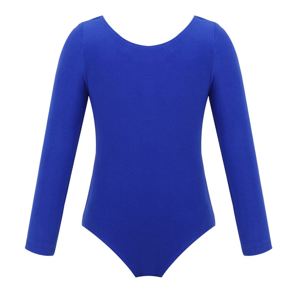 Moily Kids Girls Turtle Neck Long Sleeve Solid Color Gymnastics Leotard Ballet Dance Unitard Sports Top U-Dark Blue 7-8