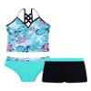 HULIJA Kids Girls 3 Piece Tankini Floral Printed Tanks Tops with Boyshorts Bottoms Bathing Suit Swimsuit Green-Palm-Leaves 8 Years view 1