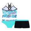 HULIJA Kids Girls 3 Piece Tankini Floral Printed Tanks Tops with Boyshorts Bottoms Bathing Suit Swimsuit Green-Palm-Leaves 8 Years view 2