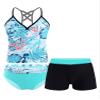 HULIJA Kids Girls 3 Piece Tankini Floral Printed Tanks Tops with Boyshorts Bottoms Bathing Suit Swimsuit Green-Palm-Leaves 8 Years view 3