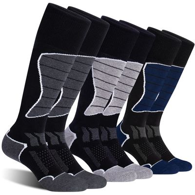 CS CELERSPORT 3 Pack Wool Ski Socks for Men and Women Skiing, Snowboarding, Cold Weather, Winter Performance Socks, Dark Grey+Light Grey+Blue, Large
