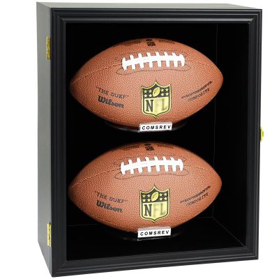 COMSREV 2 Football Case Display Case Wall Mount Full Size Wooden Football Box Memorabilia w/98% UV Acrylic Door Holder Transparent Signed Protective ShelfBlack