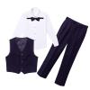 IWEMEK Boys 4 Pieces Formal Suit Vest Set Slim Fit Suit Long Sleeve Shirts + Vest+Pants + Bow Tie Black Formal Dresswear Gentleman Suits Wedding Party Communion Tuxedo Outfits Purple 13-14 Years view 4