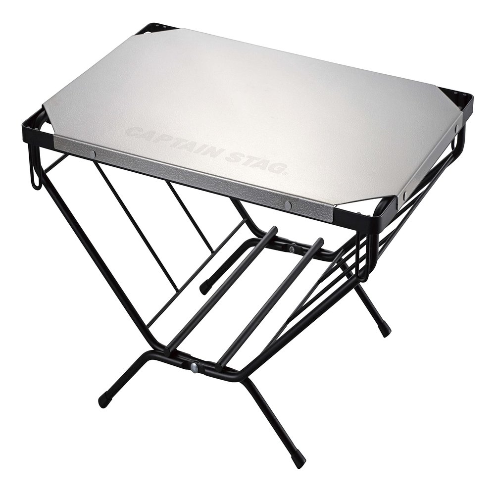 Captain Stag UC-568 Outdoor Table, Bonfire Table, Firewood Rack, Stainless Steel, Wood Rack Table, Width 17.3 x Depth 11.8 x Height 10.2 inches (440 x 300 x 260 mm), Storage Bag Included, Silver