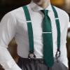 Barry.Wang Men Suspender Set with Necktie Elastic Y Type Heavy Duty 6 Clips Braces Designer Gift (Dark Green) view 2