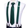 Barry.Wang Men Suspender Set with Necktie Elastic Y Type Heavy Duty 6 Clips Braces Designer Gift (Dark Green) view 4