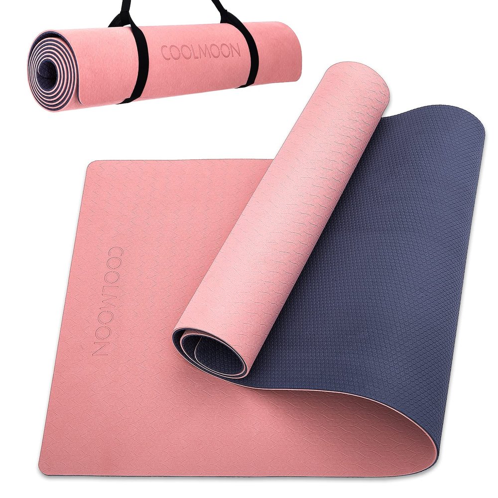 COOLMOON Yoga Mat Non Slip, Anti-Tear 1/4 Thick TPE Yoga Mats for Women and Men, 72"x24" Exercise & Fitness Mat with Carrying Strap, Workout Mats for Yoga, Pilates and Floor Exercise