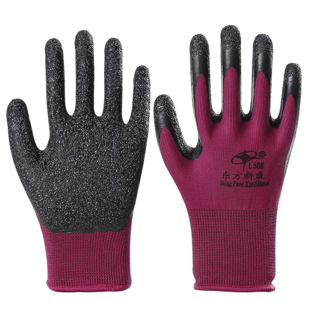 FUFU Gloves 12 Pairs of Purple Latex Coated Work Gloves, Suitable for Construction, Gardening, Cleaning, Construction, Fishing, Hiking, Cycling