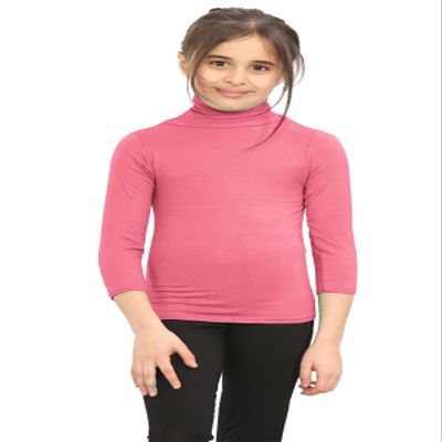 Girls Boys Turtle Polo Neck T-Shirt Kids Long Sleeve Plain Casual Basic Tee Top Coral
