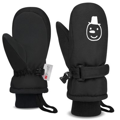 GOXUNYUAN Gloves for Kids,Waterproof Winter Snow Ski Glove with Reflective Stripe for Children Snowboard Boys Girls 3-5T (Black)