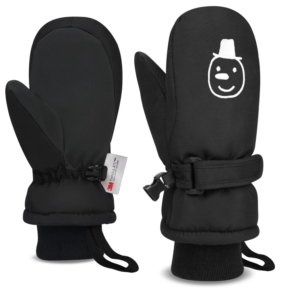 GOXUNYUAN Gloves for Kids,Waterproof Winter Snow Ski Glove with Reflective Stripe for Children Snowboard Boys Girls 3-5T (Black)
