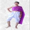 RaanPahMuang Sukhothai Traditional Mixed Fabric JonGrabaen Thai Pants, Small-Medium, Silk - White A view 3