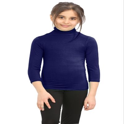 Girls Boys Turtle Polo Neck T-Shirt Kids Long Sleeve Plain Casual Basic Tee Top Navy