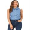 Allegra K Peter Pan Collar Chambray Blouse Shirt for Women's Casual Sleeveless Button Down Tank Top X-Large Blue view 1
