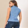 Allegra K Peter Pan Collar Chambray Blouse Shirt for Women's Casual Sleeveless Button Down Tank Top X-Large Blue view 2
