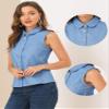 Allegra K Peter Pan Collar Chambray Blouse Shirt for Women's Casual Sleeveless Button Down Tank Top Large Blue view 3