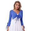 renvena Women's 3/4 Sleeve Latin Dance Top Ballet Salsa Tie Wrap Ballroom Dancing Bolero Shrugs Cardigan Royal Blue One Size view 1