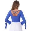 renvena Women's 3/4 Sleeve Latin Dance Top Ballet Salsa Tie Wrap Ballroom Dancing Bolero Shrugs Cardigan Royal Blue One Size view 2