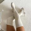 Bcshiye Platform Thigh High Boots for Women Casual Stretchy Knitted Winter Chunky Mid Heels Over The Knee Long Boots view 2