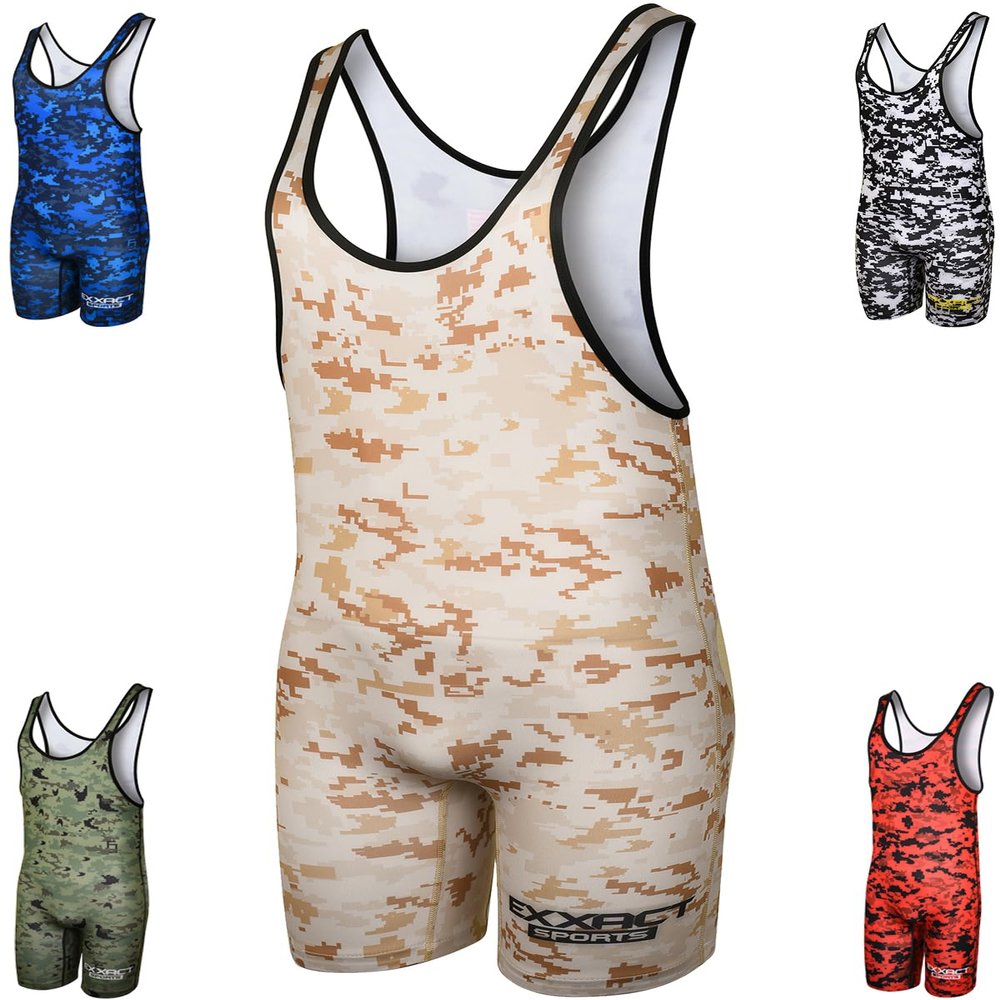 Exxact Sports Digital Camouflage Men's Wrestling Singlet, High-Performance Powerlifting Singlet, Wrestling Singlets for Men (A2XL, Desert Camo)