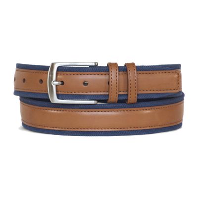 Nautica Mens Signature Leather and Canvas Belt | Classic | Casual | Nautical | Metal Buckle - Cognac, 44"