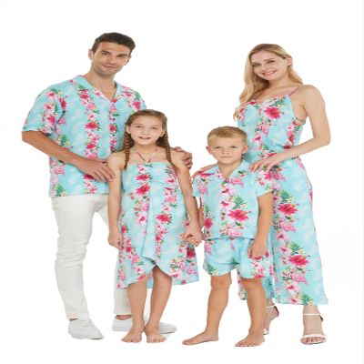 Matchable Family Hawaiian Luau Shirts, Pink Hibiscus Vine Turquoise, Dog, Size Small