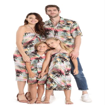 Matchable Family Hawaiian Luau Shirts, Neon Sunset Pink, Scrunchies, One Size