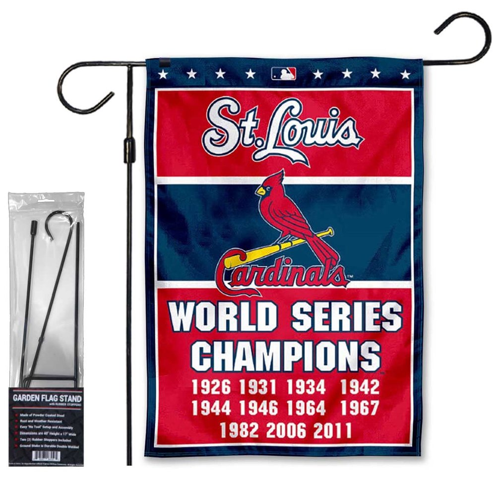 Cardinals 11 Time Champions Garden Flag with Stand Holder Flagpole