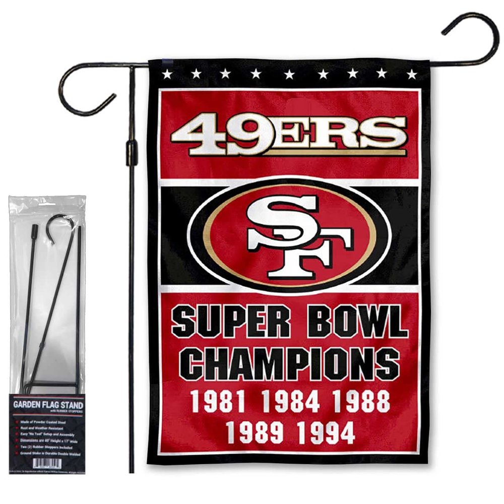 49ers 5 Time Champions Garden Flag and Stand Pole Holder Mount