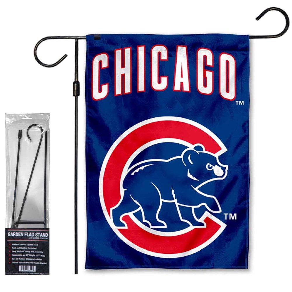 Chicago Baseball Walking Bear Garden Flag with Stand Holder Flagpole