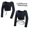 Daydance Cotton Black Women Bolero Shrug Crop Top V-Neck Ballet Sweaters with Thumb Holes, Long Sleeve view 3