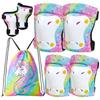 FIODAY Knee Pads for Kids Toddler Knee Pads and Elbow Pads Wrist Guards with Drawstring Bag Adjustable Protective Gear Set for Girls Boys Skating Cycling Skateboard Scooter,3-8 Years,Rainbow view 1