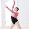 Daydance Cotton V-Neck Women Ballet Sweater Athletic Crop Top Shirts for Workout with Thumb Hole Pink, Long Sleeve view 2