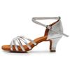 SWDZM Women's Latin Dance Shoes Satin Ballroom Salsa Performence Practice Dance Shoes,Heel-5CM,EM213 Silver 9 US view 1