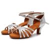 SWDZM Women's Latin Dance Shoes Satin Ballroom Salsa Performence Practice Dance Shoes,Heel-5CM,EM213 Silver 9 US view 2