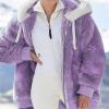 NaRHbrg Women Fleece Hooded Jacket Full Zip Sherpa Jackets Faux Fur Coat Winter Hooded Overcoat Outwears For Warm Winter view 2