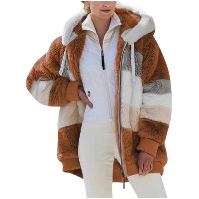 NaRHbrg Women Fleece Hooded Jacket Full Zip Sherpa Jackets Faux Fur Coat Winter Hooded Overcoat Outwears For Warm Winter