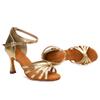 SWDZM Women's Latin Dance Shoes Satin Ballroom Salsa Performence Practice Dance Shoes,Heel-7CM,EM213 Gold 9 US view 2
