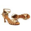 SWDZM Women's Latin Dance Shoes Satin Ballroom Salsa Performence Practice Dance Shoes,Heel-7CM,EM213 Beige 9 US view 2