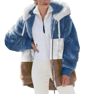 NaRHbrg Women Fleece Hooded Jacket Full Zip Sherpa Jackets Faux Fur Coat Winter Hooded Overcoat Outwears For Warm Winter