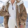 NaRHbrg Women Fleece Hooded Jacket Full Zip Sherpa Jackets Faux Fur Coat Winter Hooded Overcoat Outwears For Warm Winter view 2