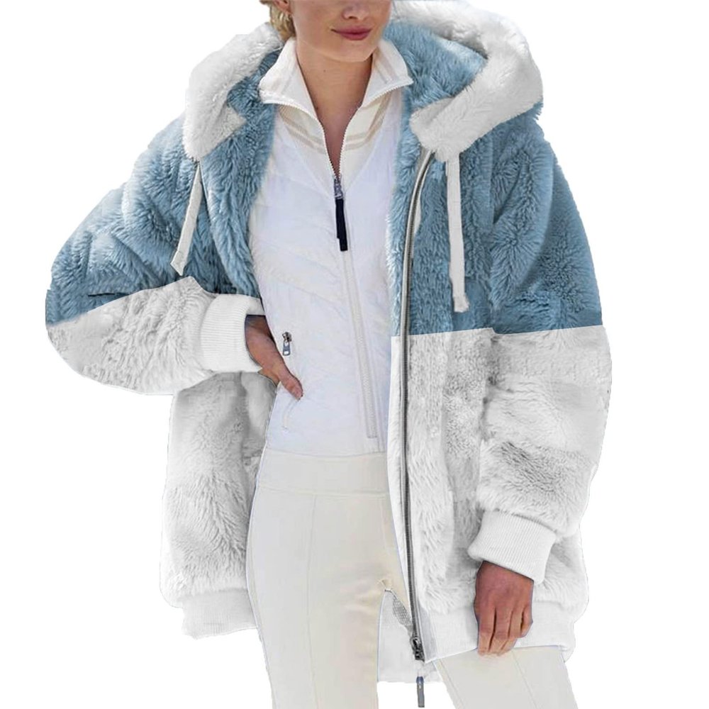 NaRHbrg Women Zip Up Sherpa Hooded Jacket Winter Warm Fuzzy Fur Coat