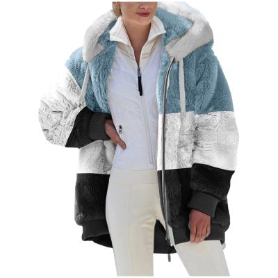 NaRHbrg Women Fleece Hooded Jacket Full Zip Sherpa Jackets Faux Fur Coat Winter Hooded Overcoat Outwears For Warm Winter