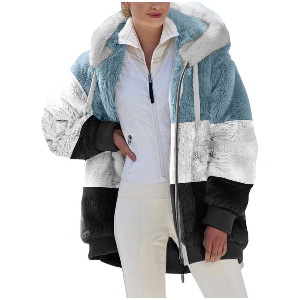 NaRHbrg Women Fleece Hooded Jacket Full Zip Sherpa Jackets Faux Fur Coat Winter Hooded Overcoat Outwears For Warm Winter