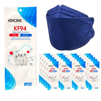 [30 Pack]HINCINK Kf94 Masks [Individually Packaged] Unisex, 4-Layer Mask, Tri-Folding Style for Adult and Older (30Pcs, Navy blue)