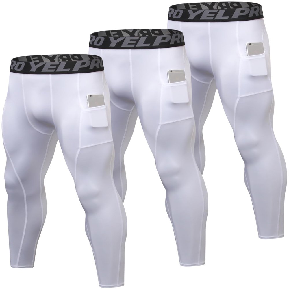 SPVISE White Compression Pants Men Leggings for Sports Gym Dry Fit Running Tights Athletic Baselayer Pant for Yoga Basketball
